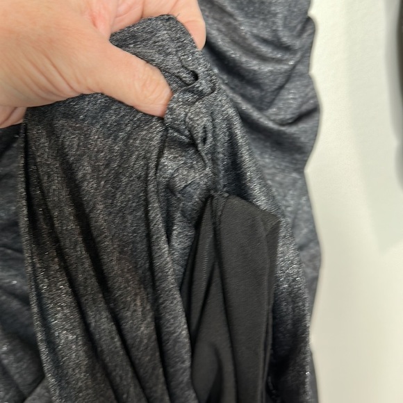CACHE Metallic Shimmer Body Con Midi Dress | Size: Small | Dark Gray & Silver - Picture 11 of 12